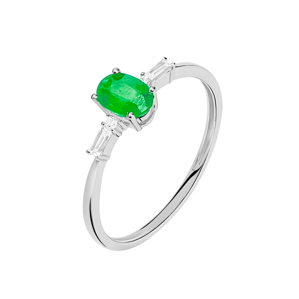 Bague Atalanta Or Blanc Emeraude Et Diamant - Spannringe Damen | OROVIVO