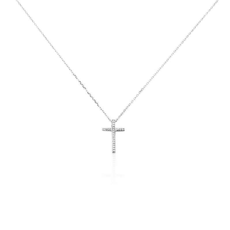 FRIEDA Damen Collier Wei&szlig;gold 585 (14 Karat) Diamant Wei&szlig; 0,05 ct Kreuz - Halsketten Damen | OROVIVO