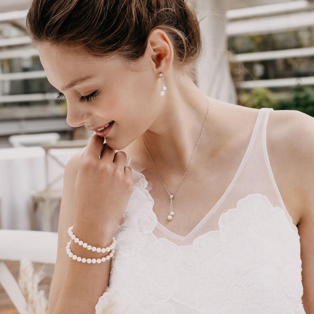Damen Collier Weißgold 375 Zuchtperle Perlmutt Ball Rita 3 - Halsketten Damen | OROVIVO