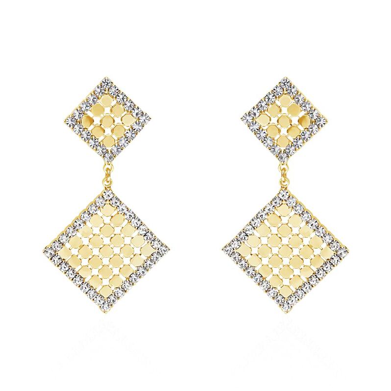 Orecchini pendenti in metallo dorato rombi con strass - Spannringe Damen | OROVIVO