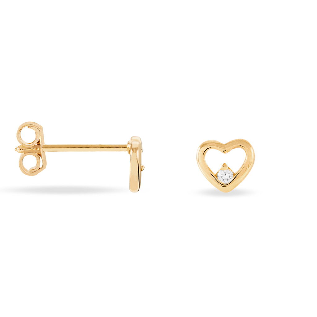 Damen Ohrstecker Vergoldet 750 Zirkonia Wei&szlig; 0,02 ct Herz