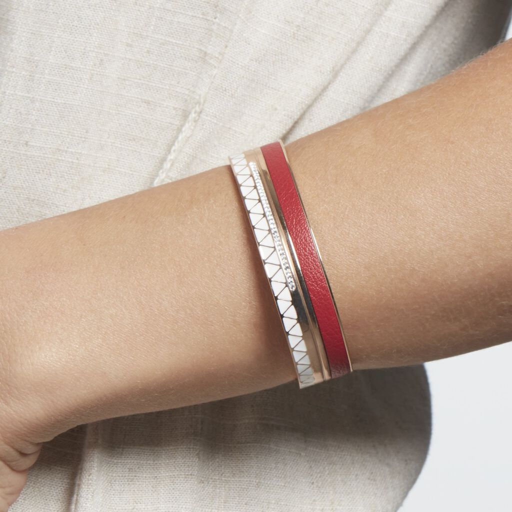 Jonc Acier Rose Cuir Rouge Imagine Victoriano Email Strass - Spannringe Damen | OROVIVO