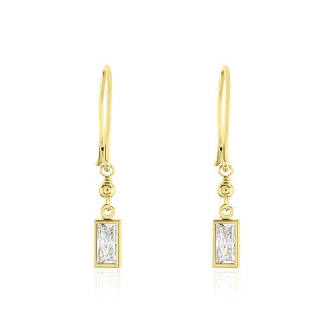 RAKI Damen Ohrringe Lang Gold 375 (9 Karat) Zirkonia Wei&szlig; - Ohrh&auml;nger Damen | OROVIVO