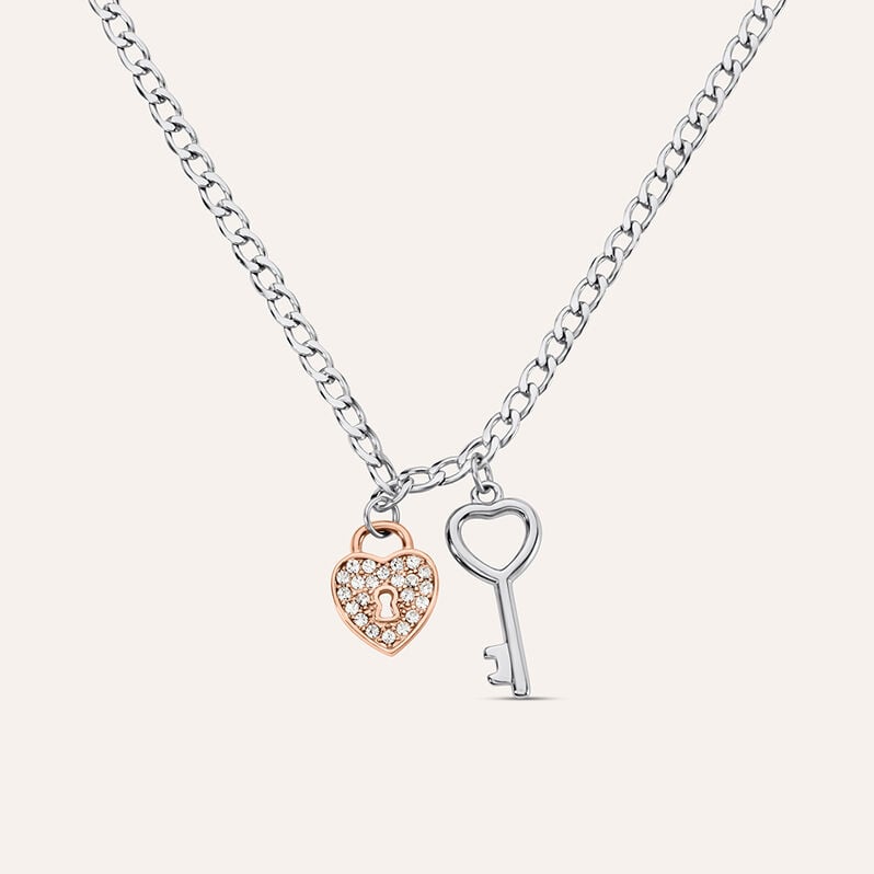 Collana Sunrise Acciaio Bicolore Bianco / Rosa Cristallo - Spannringe Damen | OROVIVO
