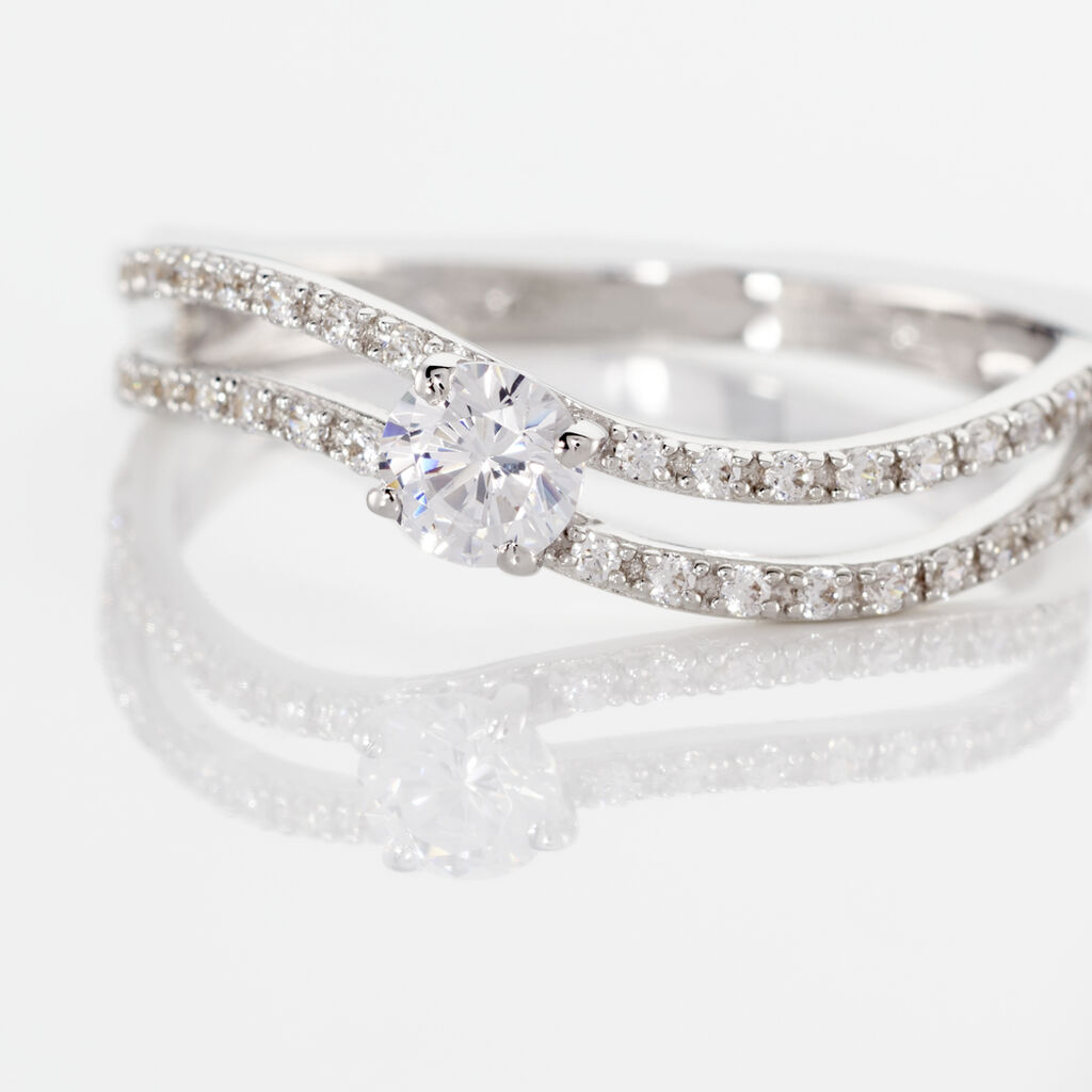 Bague Vrille Double Or Blanc Oxyde De Zirconium - Spannringe Damen | OROVIVO