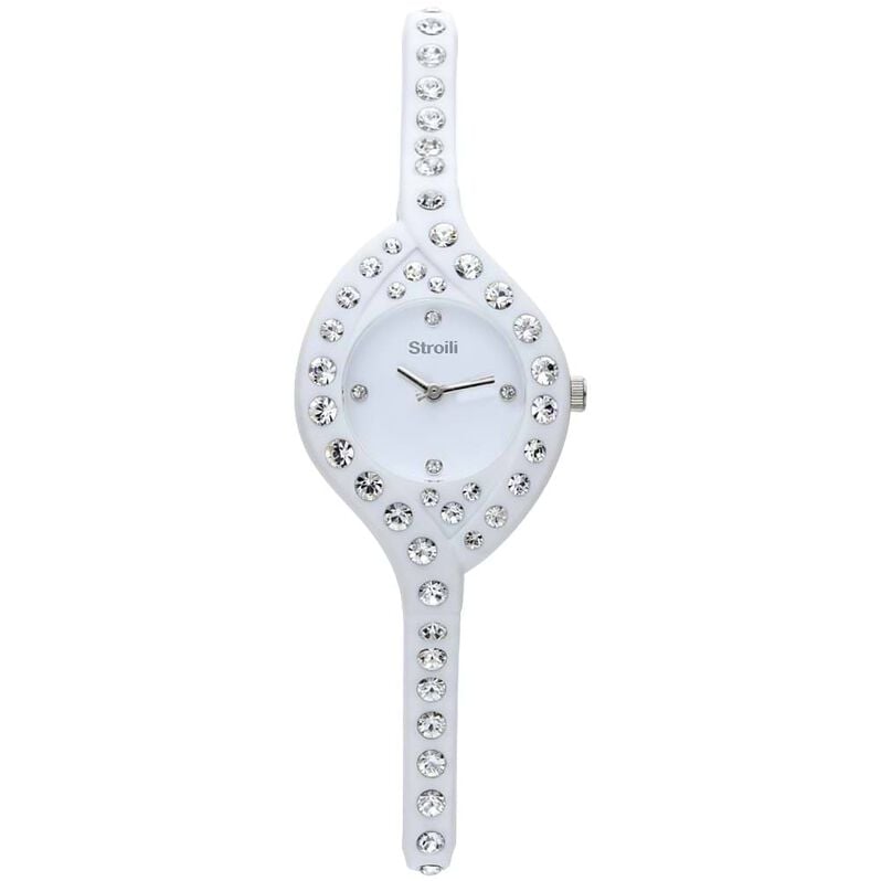 So Girly orologio solo tempo in silicone bianco e cristalli con quadrante bianco - Spannringe Damen | OROVIVO