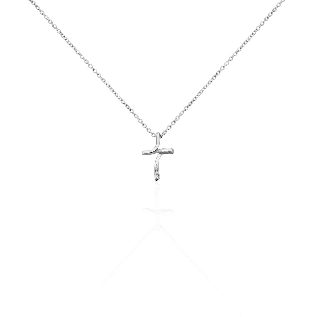 Thumbnail - Damen Collier Silber 925 Zirkonia Weiß Religiöses Kreuz, Collier mit Stein