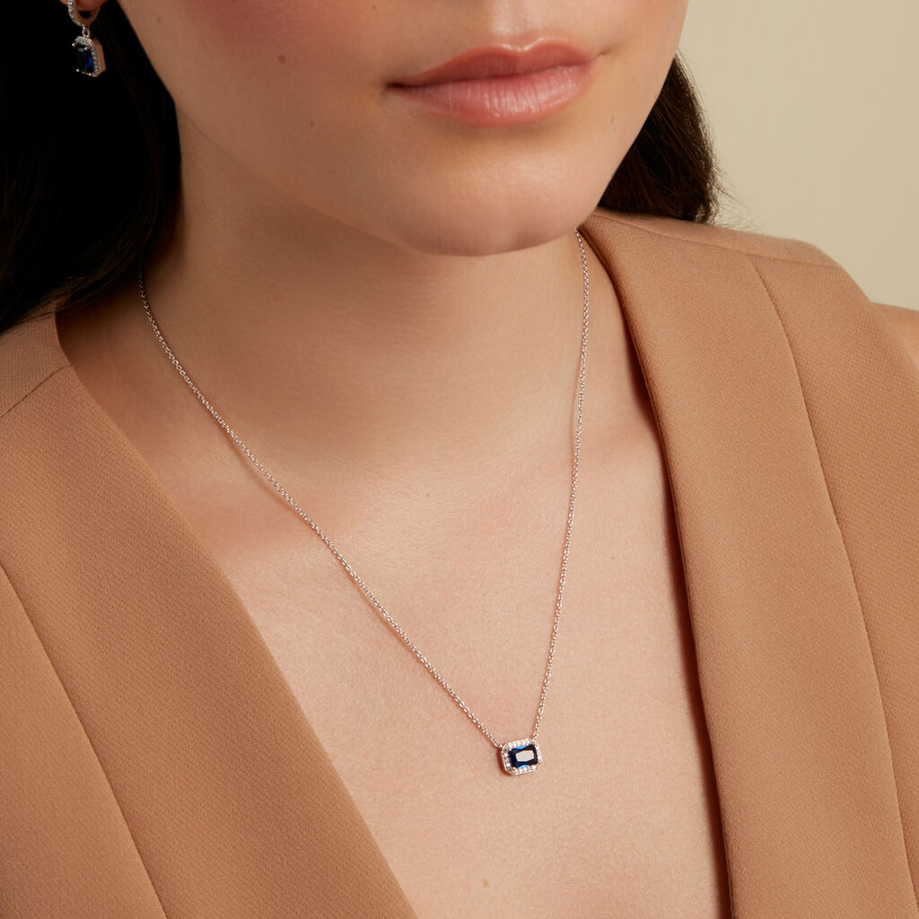 VELOURA Damen Collier Silber 925 Glas Blau 0,13 ct Rechteckig