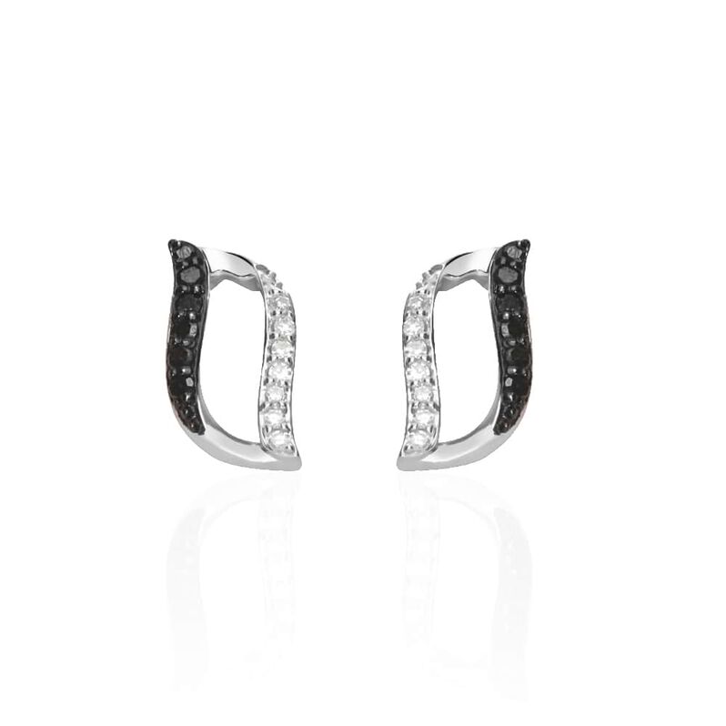 Orecchini a lobo in oro bianco con diamanti bianchi 0.05 ct e neri 0.09 ct - Spannringe Damen | OROVIVO