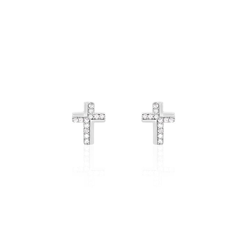 ROSA KREUZ Damen Ohrstecker Silber 925 Zirkonia Wei&szlig; Religi&ouml;ses Kreuz - Ohrstecker Damen | OROVIVO