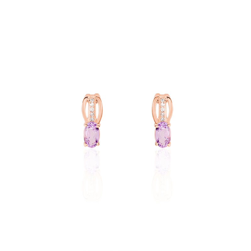 Boucles D'oreilles Pendantes Or Rose Amethyste Et Diamant - Spannringe Damen | OROVIVO