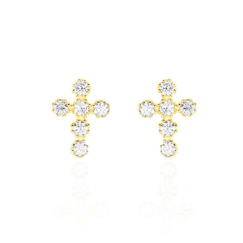 Damen Ohrstecker Gold 375 Zirkonia Religiöses Kreuz Enke  - Ohrstecker  | OROVIVO