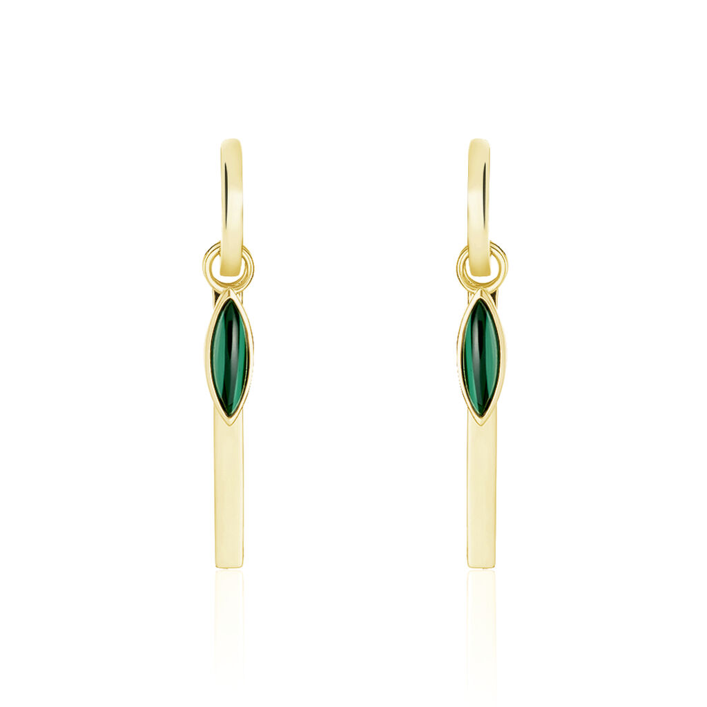MISSY Damen Ohrringe Lang Silber vergoldet 925 Synthetischer Stein Gr&uuml;n Blatt