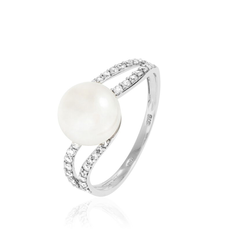 Bague Charlyze Or Blanc Oxyde De Zirconium Et Perle De Culture - Spannringe Damen | OROVIVO