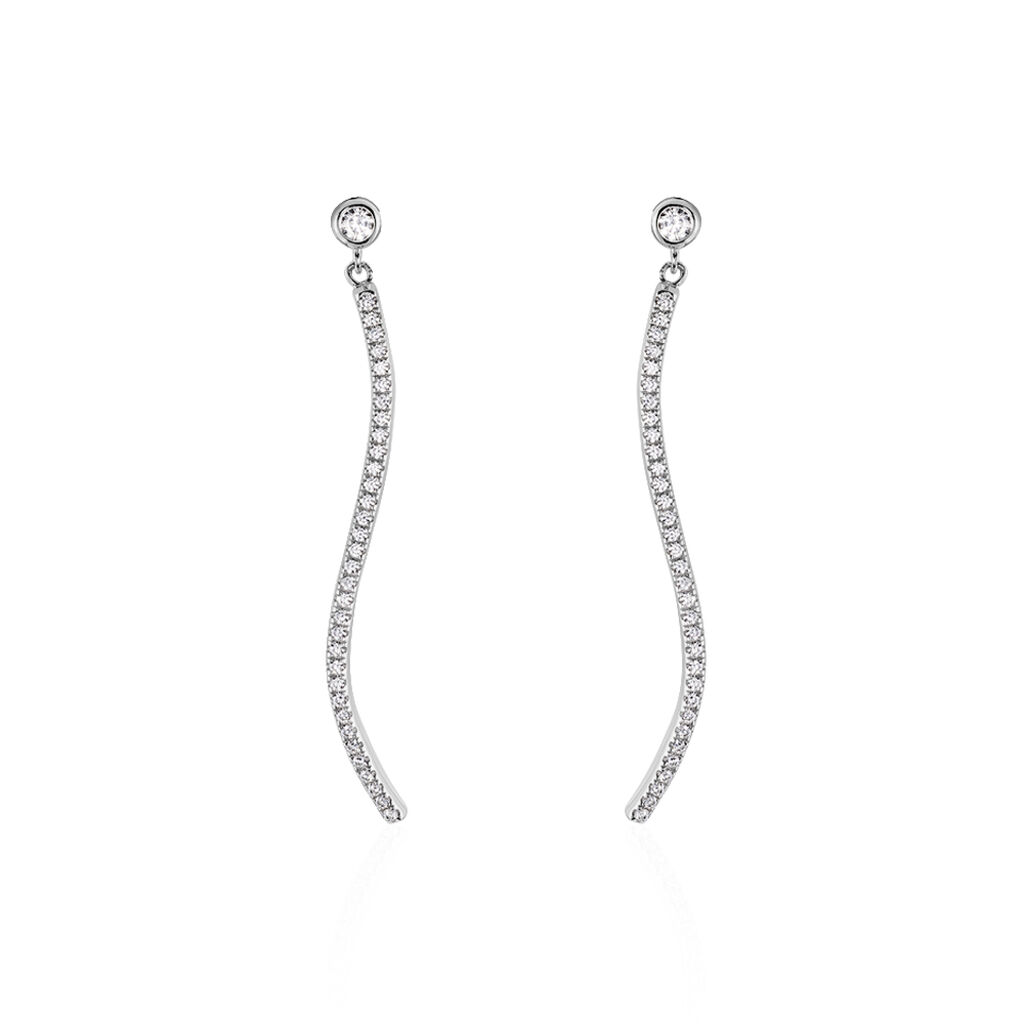 BOYKA Damen Ohrringe Lang Silber 925 Zirkonia Wei&szlig; Welle