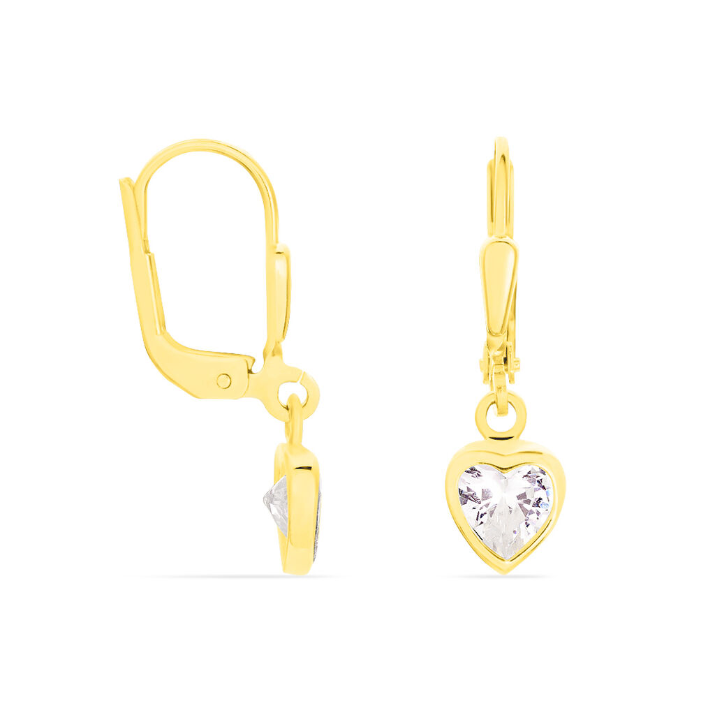 DARIA HERZ 17 Damen Ohrringe Lang Gold 333 (8 Karat) Zirkonia Wei&szlig; Herz