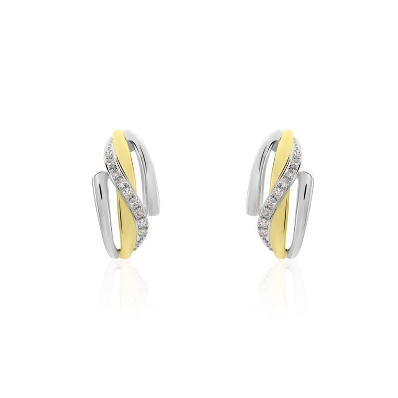 BODIL Damen Ohrstecker Gold 375 (9 Karat) Diamant Wei&szlig; 0,02 ct Welle - Ohrstecker Damen | OROVIVO