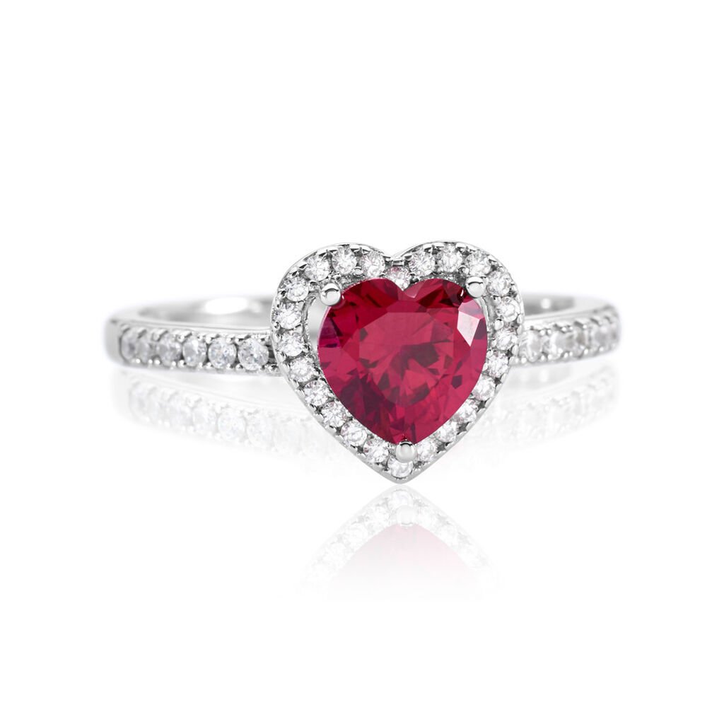 MARGOT Damen Ring Silber 925 Synthetischer Stein Rot 0,99 ct Herz, Ring mit Stein