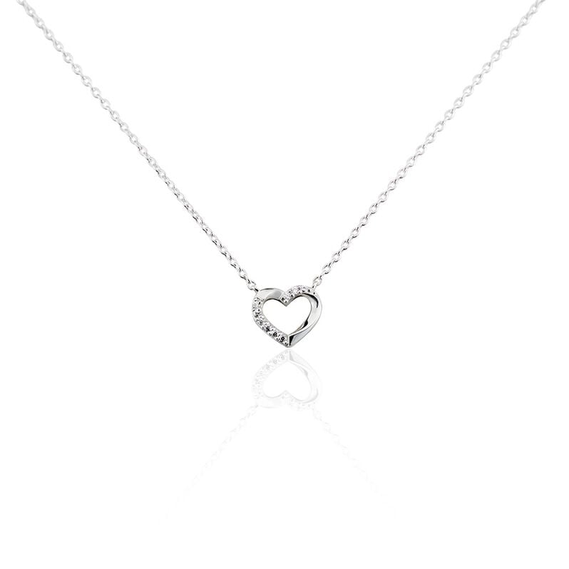 ASHLEY HERZ 19 Damen Collier Silber 925 Zirkonia Wei&szlig; 0,03 ct Herz B 1,2 mm - Halsketten Damen | OROVIVO