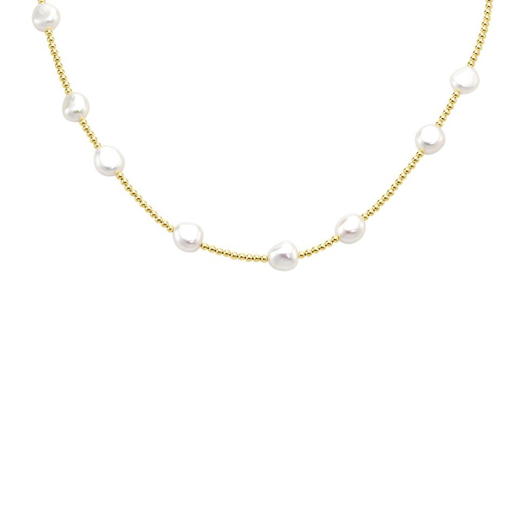 MINZY Damen Kette Silber vergoldet 925 Zuchtperle Wei&szlig;