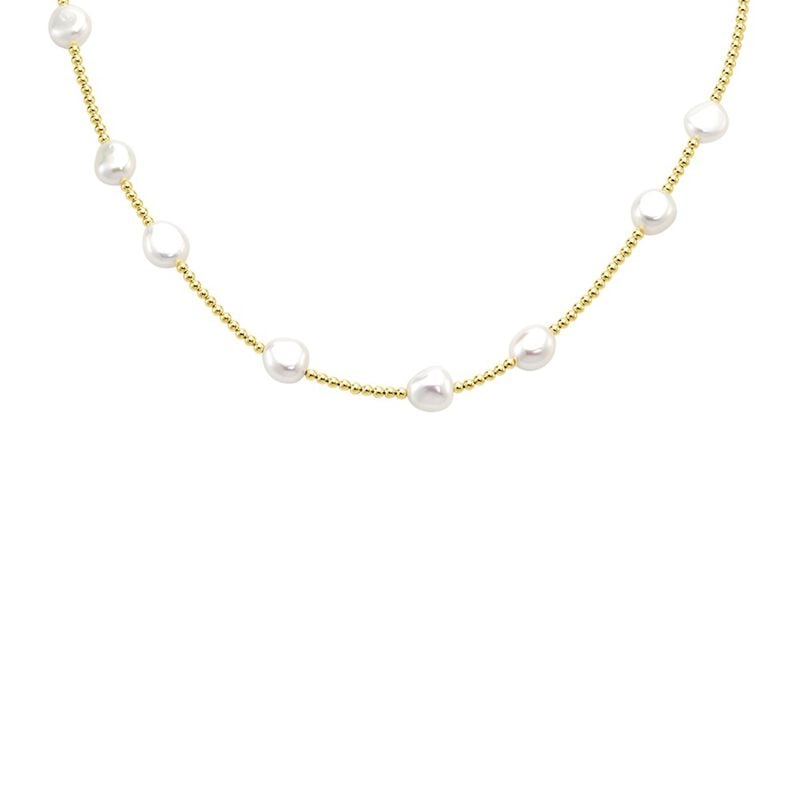 MINZY Damen Kette Silber vergoldet 925 Zuchtperle Wei&szlig; - Halsketten Damen | OROVIVO