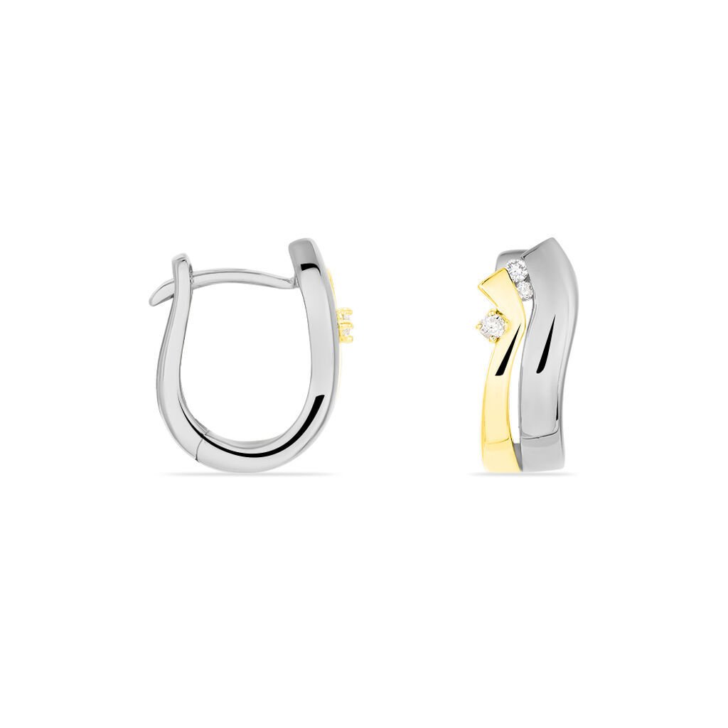 SANA Damen Creolen Gold Bicolor 375 (9 Karat) Diamant Wei&szlig; 0,06 ct