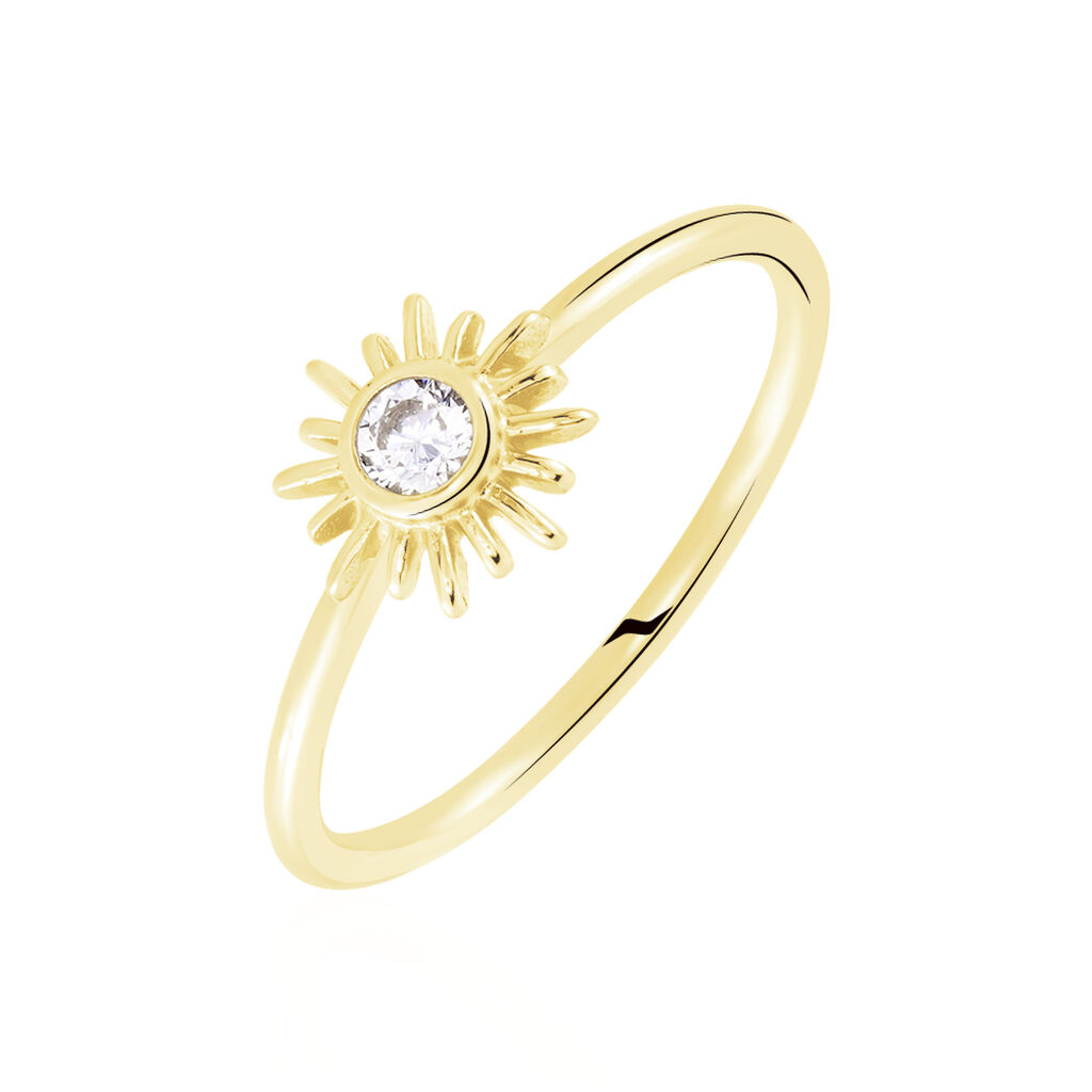 SUN Damen Ring Silber vergoldet 925 Zirkonia Wei&szlig; 0,03 ct Sonne