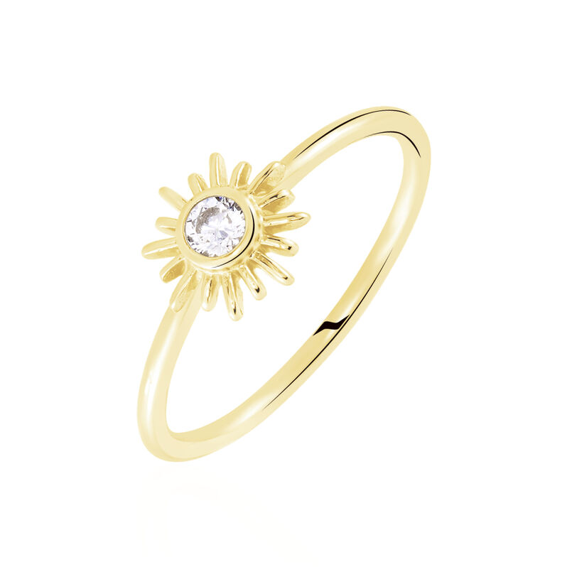 SUN Damen Ring Silber vergoldet 925 Zirkonia Wei&szlig; 0,03 ct Sonne - Solit&auml;rringe Damen | OROVIVO