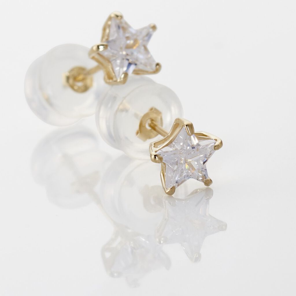 Damen Ohrstecker Gold 375 (9 Karat) Zirkonia Wei&szlig; 1,38 ct Stern