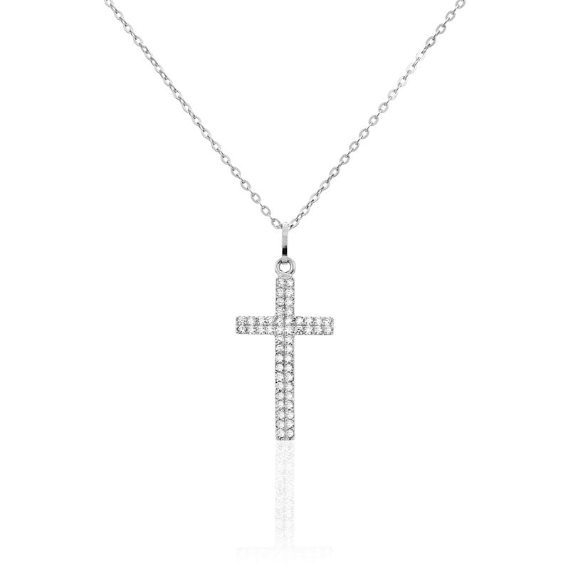 CAROLA Damen Collier Silber 925 Zirkonia Wei&szlig; Religi&ouml;ses Kreuz - Halsketten Damen | OROVIVO