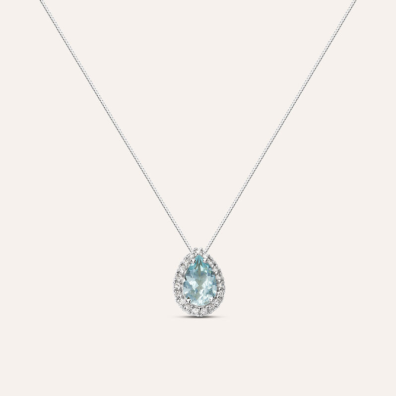 Collana Punto Luce Acquamarina Oro Bianco Acquamarina Diamante - Spannringe Damen | OROVIVO