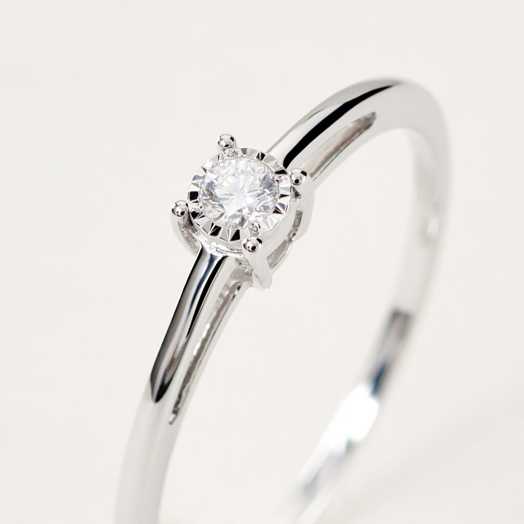 Damen Ring Weißgold 375 Diamant 0,07ct Viereck Illusion Pastille  - Solitärringe Damen | OROVIVO