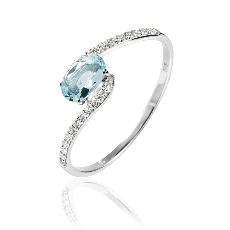 Bague Loriane Or Blanc Aigue Marine Et Diamant - Spannringe Damen | OROVIVO
