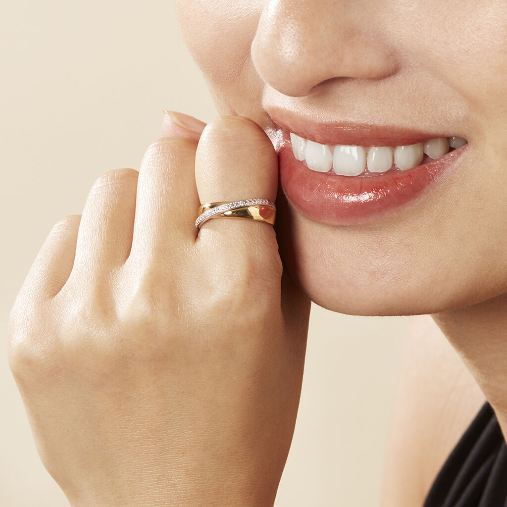 Damen Ring Gold Bicolor 375 Diamant 0,02ct  - Eheringe mit Stein Damen | OROVIVO