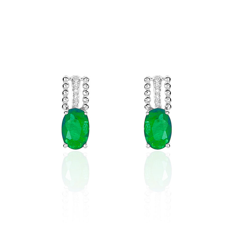 Boucles D'oreilles Puces Andrea Or Blanc Emeraude Et Diamant - Spannringe Damen | OROVIVO