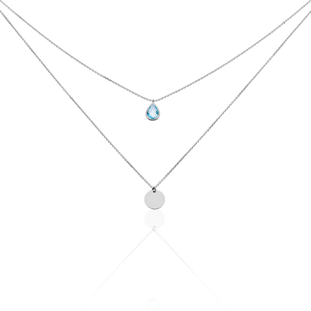 MODOU 2 Damen Collier Weißgold 375 (9 Karat) Topas Blau 0,12 ct Tropfen, Collier mit Stein