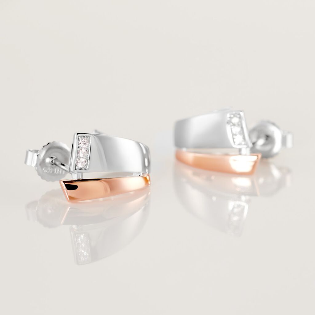 Damen Creolen Silber Bicolor Silber/Roségold 925 Zirkonia Ginna 15,00mm  - Creolen Damen | OROVIVO