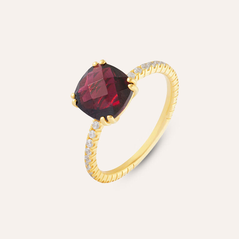 Anello Solitario Amélie Oro Giallo Granato Mozambico Cubic Zirconia - Spannringe Damen | OROVIVO