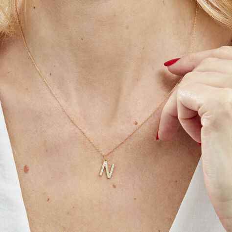 Anhänger Gold 375 Zirkonia Buchstabe N - Schmuckanhänger Familie | OROVIVO