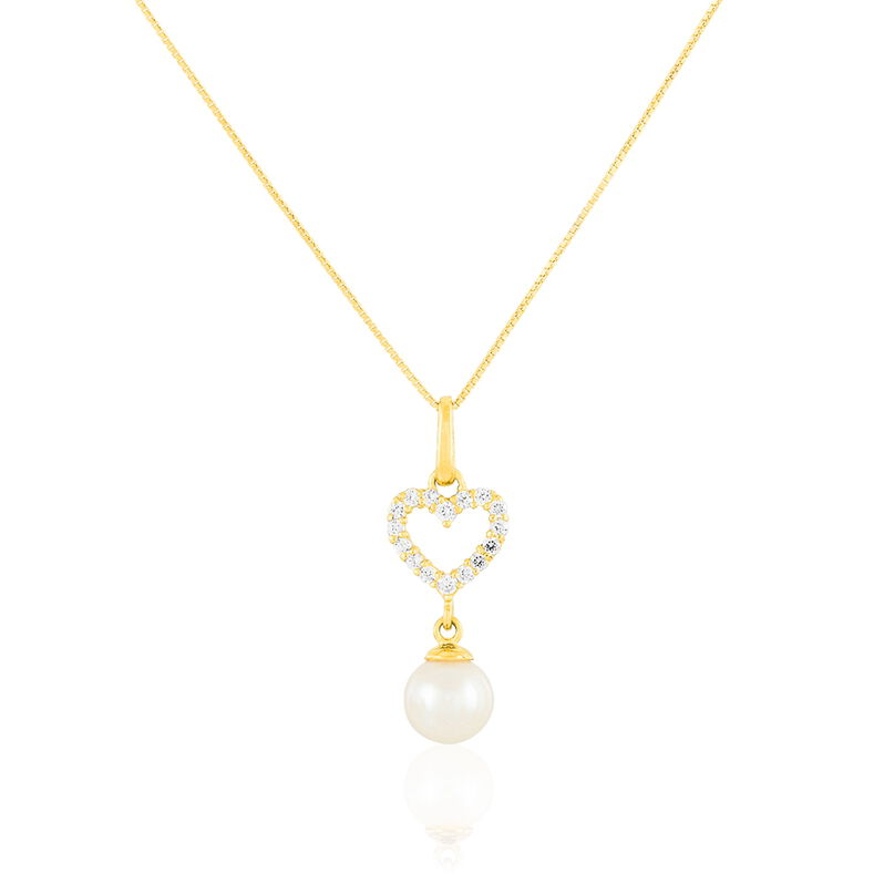 Collier Or Jaune Perle De Culture Et Oxyde De Zirconium - Spannringe Damen | OROVIVO