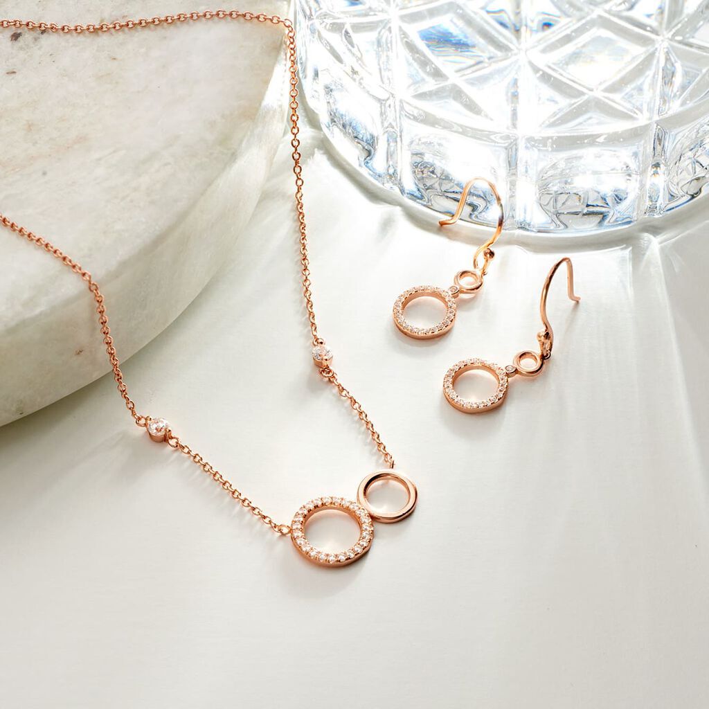 DEVOJKA Damen Collier Silber rosevergoldet 925 Zirkonia Wei&szlig; Kreis