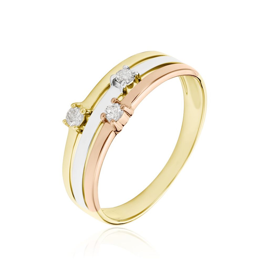 Damen Ring Gold Tricolor Gold/Roségold/Schwarz 375 Diamant 0,09ct Superposition 3  - Ringe mit Stein Damen | OROVIVO