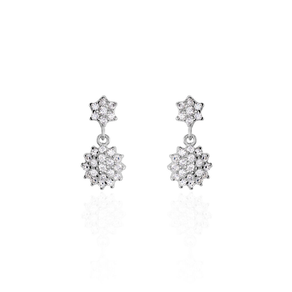 PARISA Damen Ohrstecker Silber 925 Zirkonia Weiß 0,2 ct Blume, Ohrstecker mit Stein