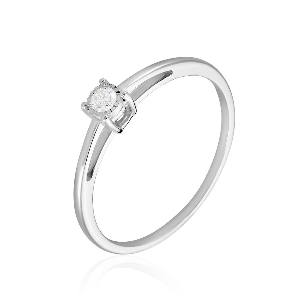 🦚 Damen Ring Weißgold 375 Diamant 0,07ct Viereck Illusion Pastille , Ring mit Stein