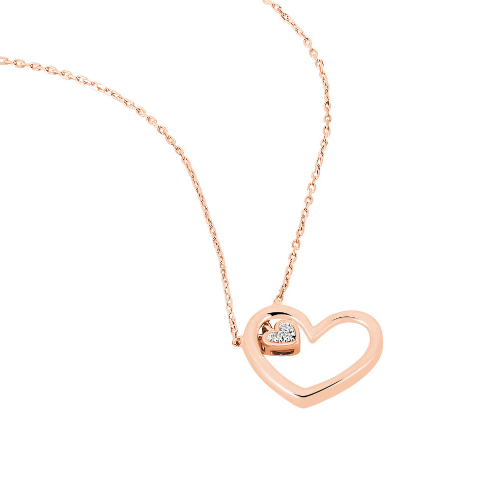 HERZ Damen Collier Rosegold 375 (9 Karat) Diamant Wei&szlig; 0,020 ct Herz