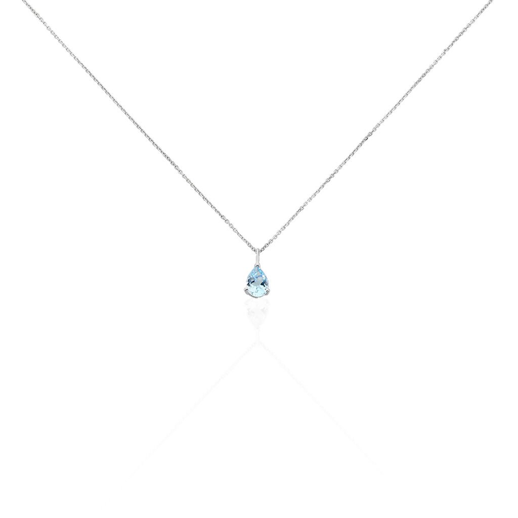 Thumbnail - Damen Collier Weißgold 375 Topas Blau 0,76ct Tropfen Goutte 0,46mm, Collier mit Stein