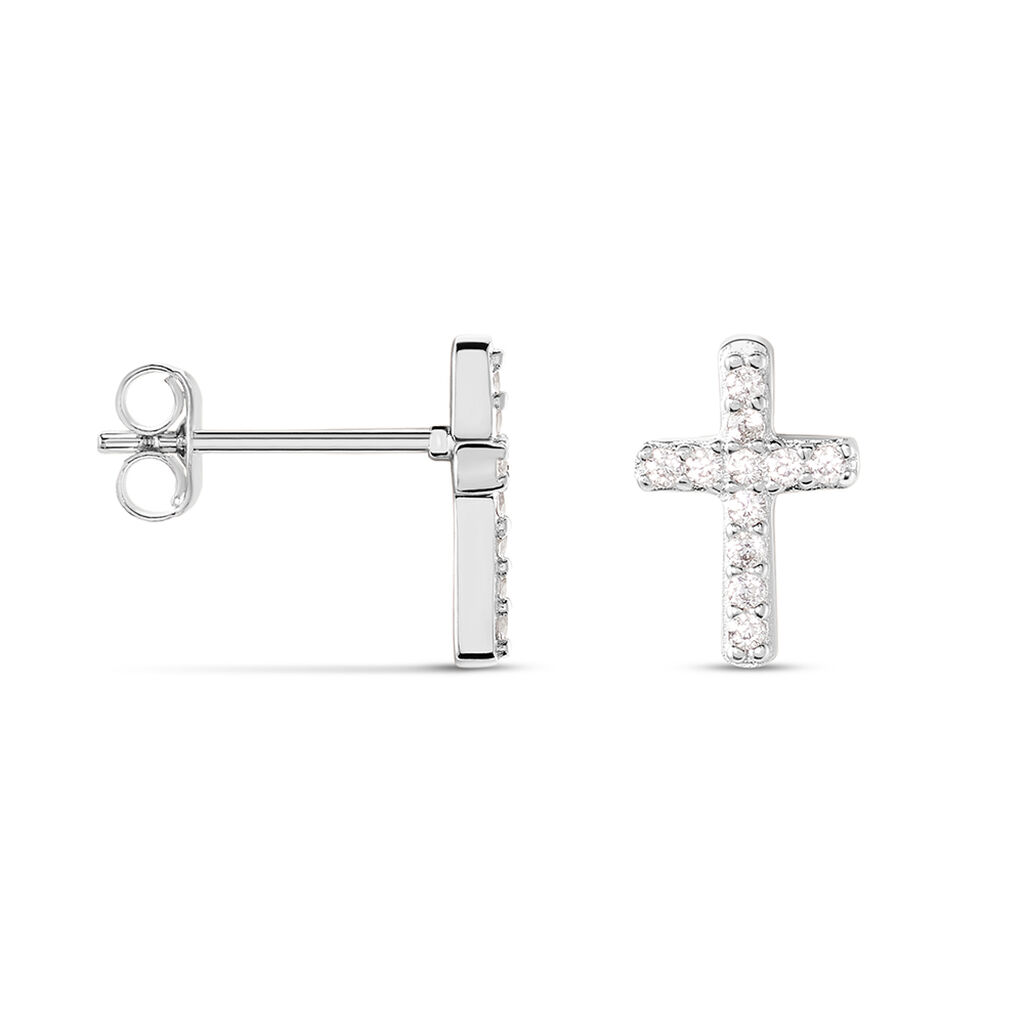 DEBORAH Damen Ohrstecker Silber 925 Zirkonia Wei&szlig; 0,33 ct Religi&ouml;ses Kreuz