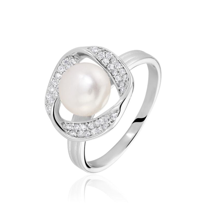 Bague Argent Rhodié Roula Perle De Culture Oxydes De Zirconium - Spannringe Damen | OROVIVO