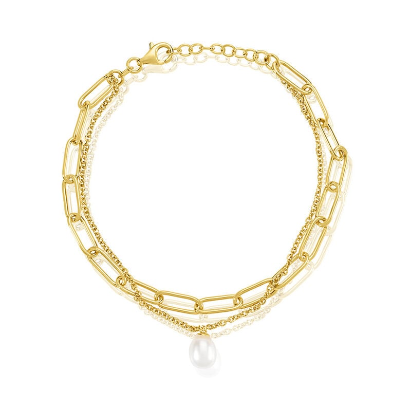 Harper Damen Armband Silber vergoldet 925 Zuchtperle Wei&szlig; B 4,5 mm - Armb&auml;nder Damen | OROVIVO