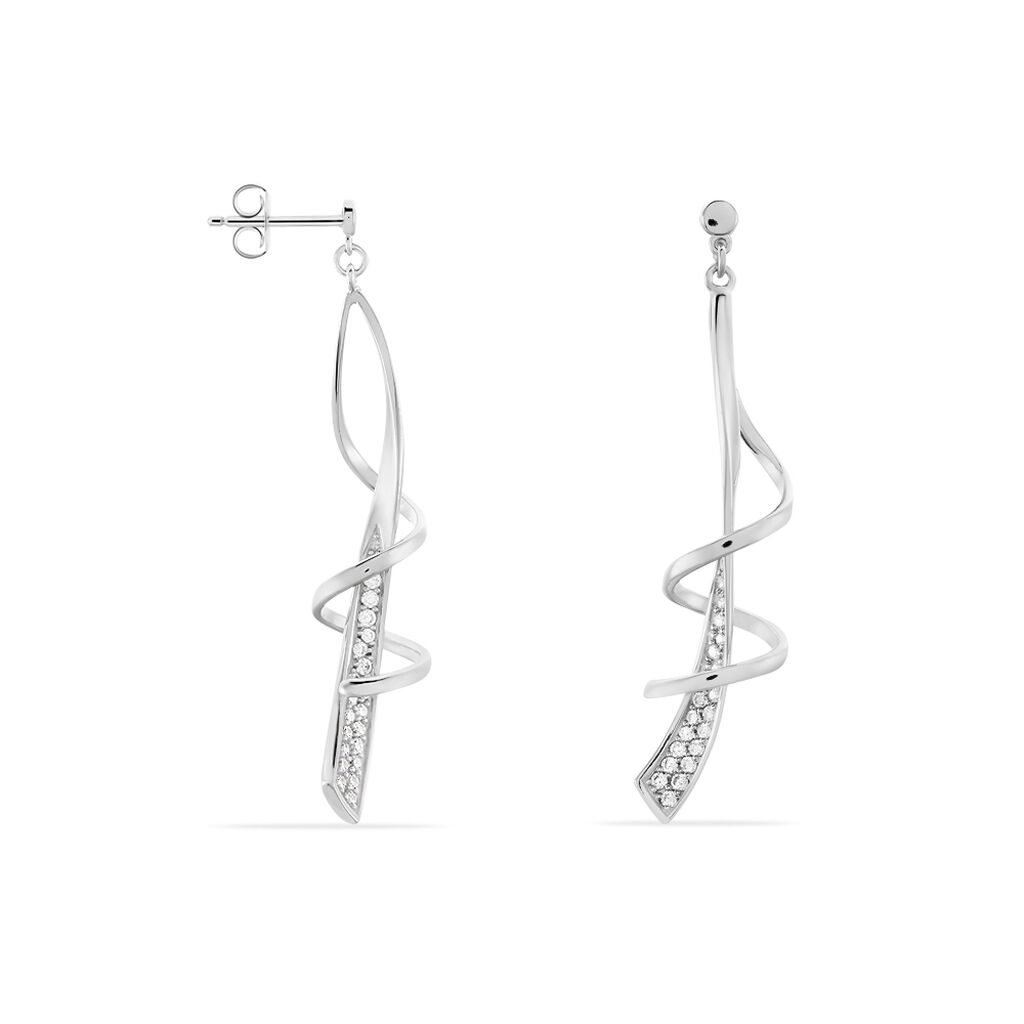 MARIA Damen Ohrringe Lang Silber 925 Zirkonia Wei&szlig; Spirale